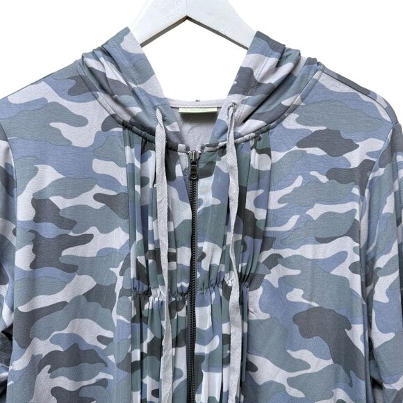 LOGO Lori Goldstein Hoodie Plus Size 1X Gray Camo Zip Front Stretch Jacket Women - Picture 3 of 9